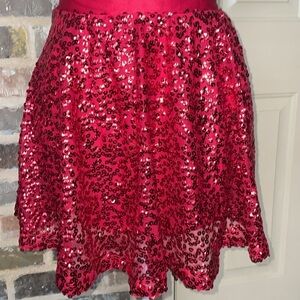 Red Sequined Skater Circle Mini Skirt Girls XL/Wms Small Retro Edgy Whimsical
